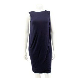 Vince Blue Jersey Knit Stretch Side Pleat Sleeveless Sheath Dress Size XS